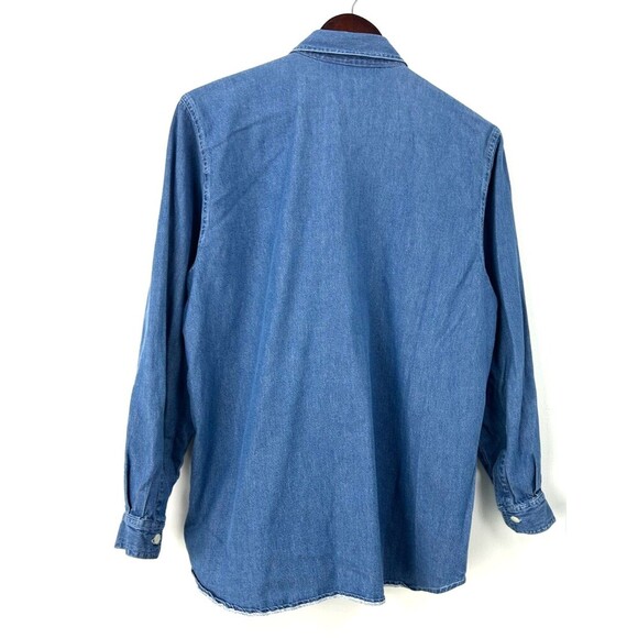 Cabin Creek Womens Button Up Shirt Long Sleeve Ruffle Chambray Sz L 1042E4 - Picture 5 of 10